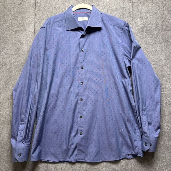 Eton Dress Shirt Mens 44 17.5 Blue Contemporary‎ Brighton Button Up